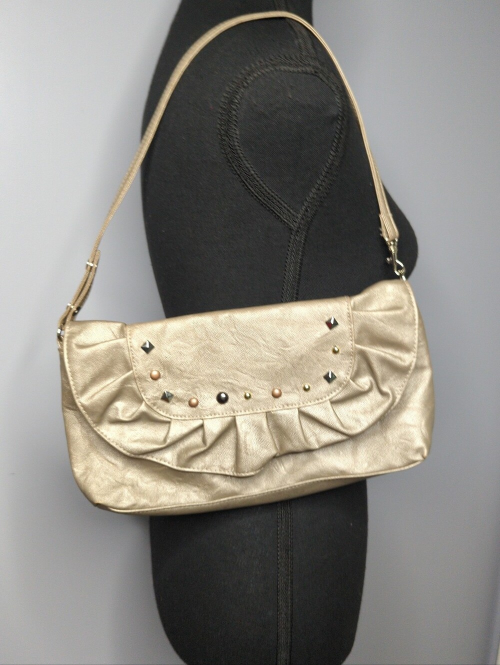 Airwalk Metallic Bronze Ruffle Studded Shoulder Bag Y2K Clutch
